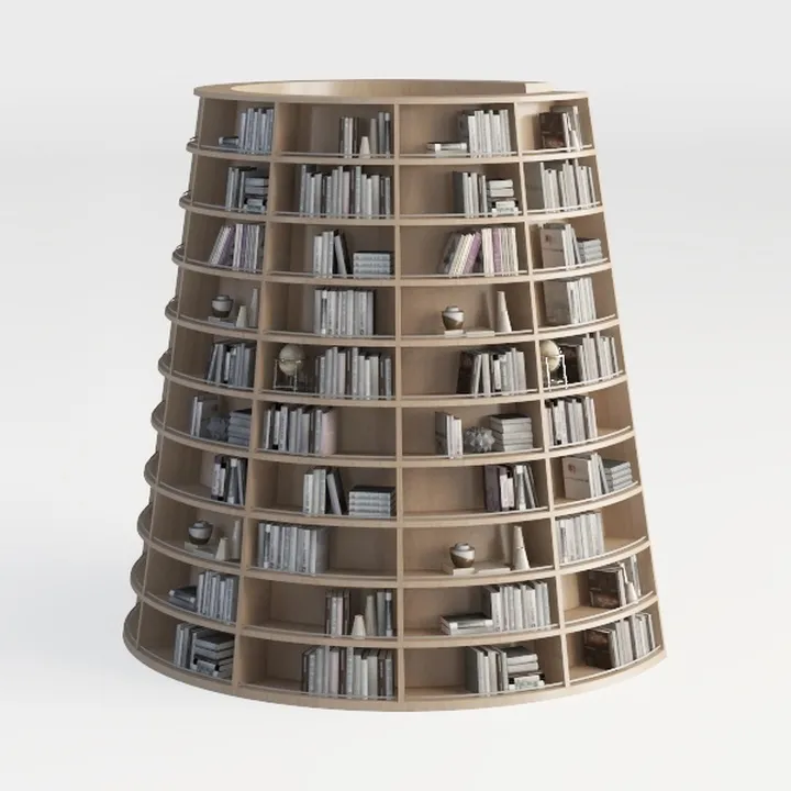 Minimalist Solid Wood Circular Freestanding Bookshelf 3D Model