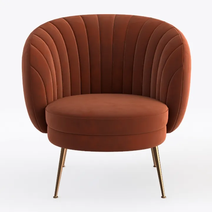 Modern Velvet Tufted Barrel Accent Chair with Brass Metal Legs 3D Model