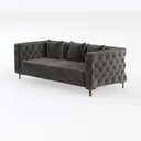 Modern Velvet Tufted Sofa with Metal Legs and Throw Pillows 3D Model Left 45 Degree View