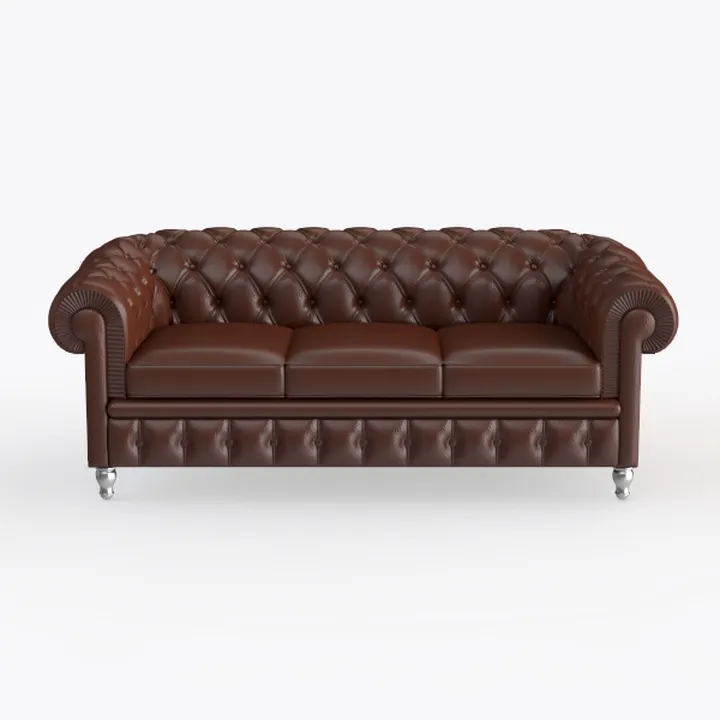 Vintage Chesterfield Brown Leather Tufted 3 Seater Sofa 3D Model