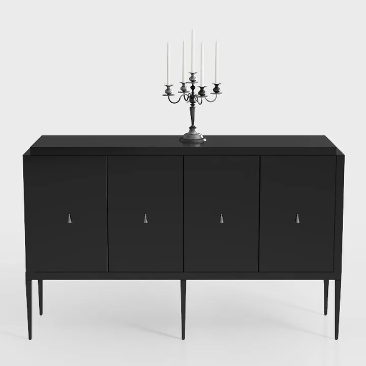 Modern Minimalist Black Metal Solid Wood Sideboard 3D Model