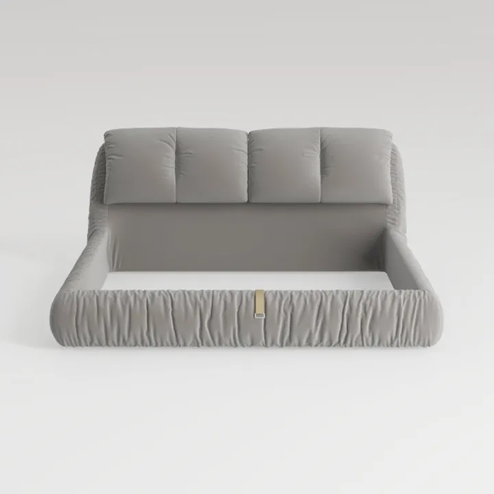 Minimalist Velvet Upholstered Platform Bed Modern Soft Bedroom 3D Model