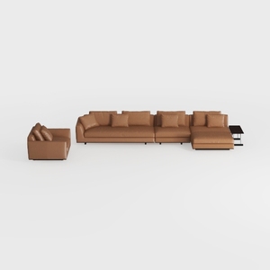 Modern Brown Leather L-shaped Sectional Sofa with Matching Armchair 3D Model
