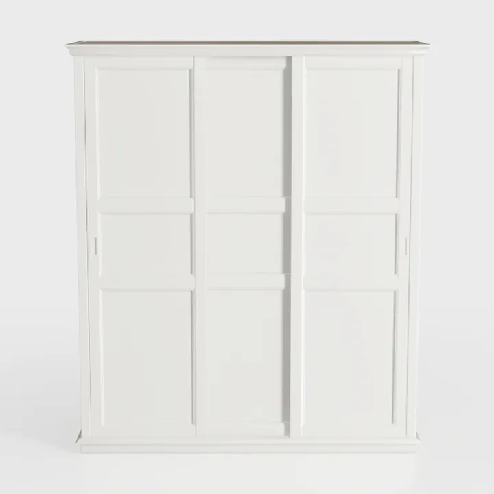 Minimalist White Solid Wood Sliding Door Wardrobe 3D Model