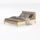 Minimalist Solid Wood Fabric Upholstered Platform Bed 3D Model Left 45 Degree View
