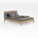 Minimalist Solid Wood Fabric Upholstered Platform Bed 3D Model Right 45 Degree View
