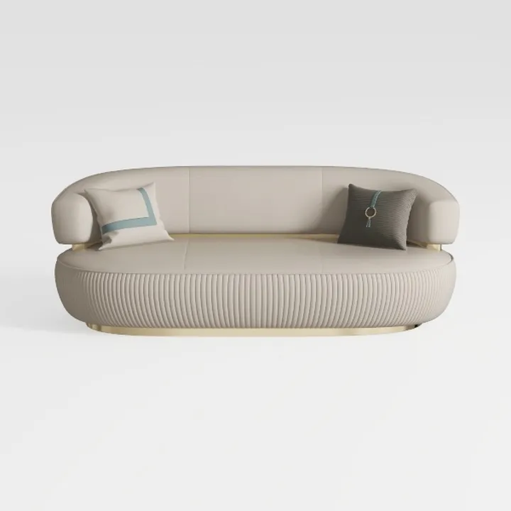 Modern Luxury Beige Fabric Gold Base Curved Sofa 3D Model