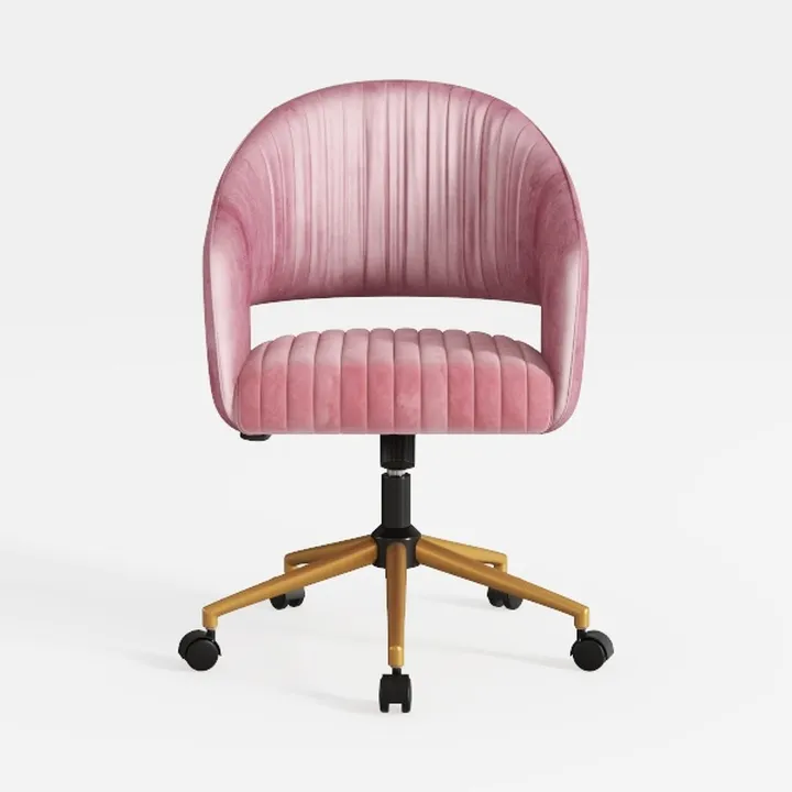 Pink Velvet Channel Tufted Office Chair with Gold Metal Base 3D Model