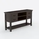 Dark Walnut Rustic Console Table With Drawers Open Shelves 3D Model Right 45 Degree View