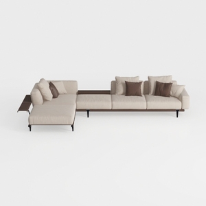 Modern Minimalist Fabric L Shaped Sectional Sofa with Side Tables 3D Model