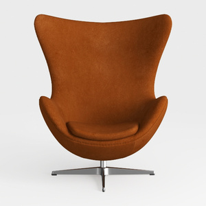 Modern Brown Leather Egg Chair With Metal Base 3D Model