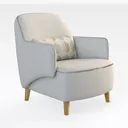 Minimalist White Fabric Upholstered Armchair With Wooden Legs 3D Model Right 45 Degree View
