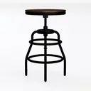 Industrial Solid Wood Metal Adjustable Bar Stool 3D Model Left 45 Degree View