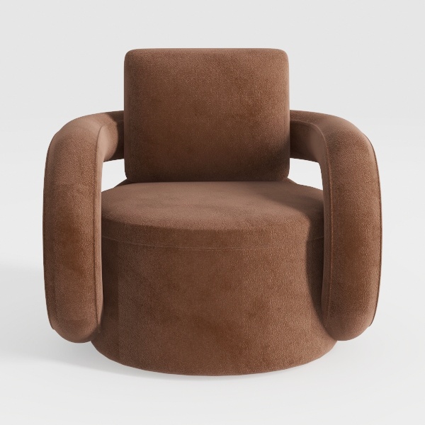 Swivel Barrel Accent Chair, Modern Round Faux