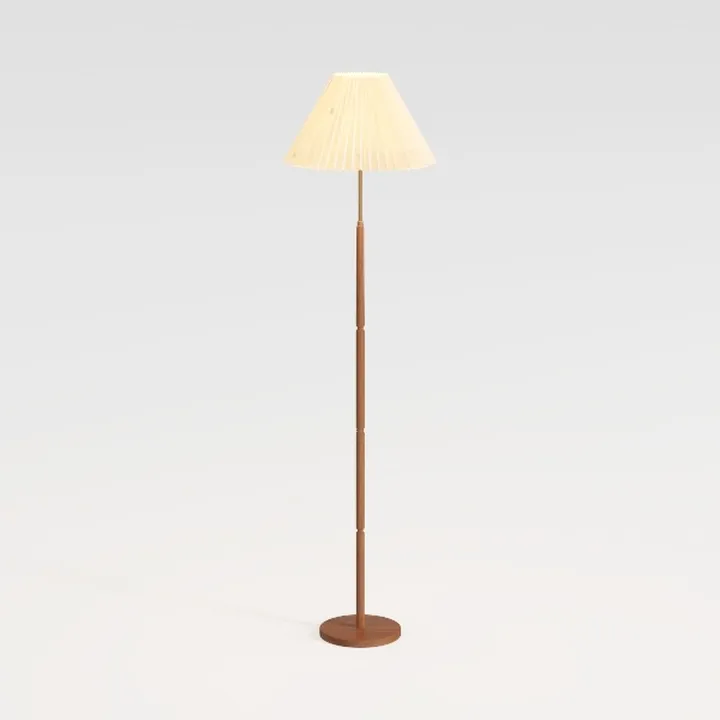 Minimalist Solid Wood Fabric Pleated Shade Floor Lamp 3D Model