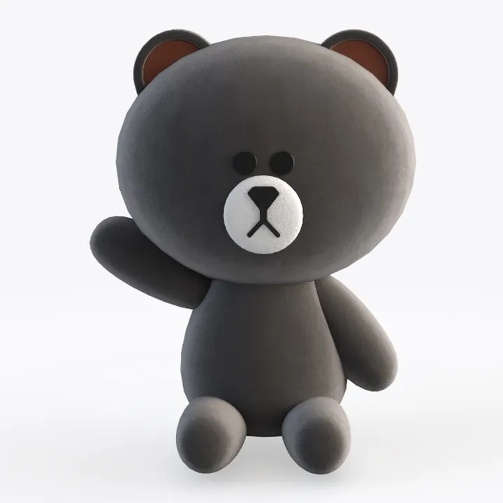 Cute Cartoon Plush Brown Bear Stuffed Toy 3D Model