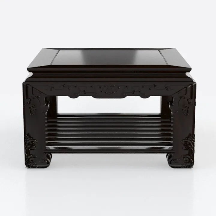 Traditional Solid Wood Carved Square Coffee Table 3D Model