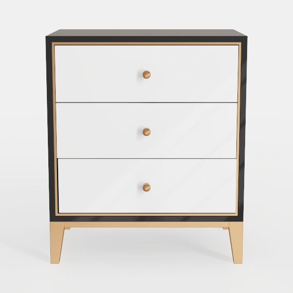 Baxton Studio Mirrored Modern Nightstand 3 Drawer