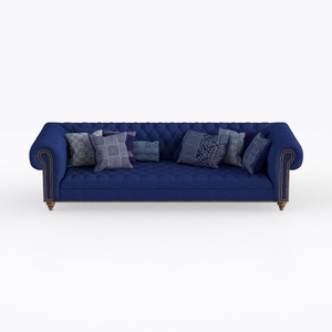 Luxury Tufted Navy Blue Fabric Chesterfield Sofa 3D Model