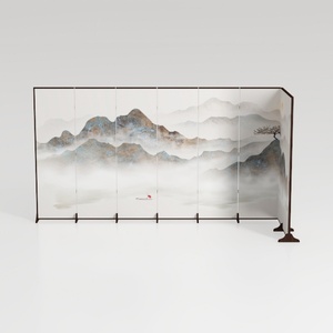 Minimalist Chinese Style Ink Painting Room Divider Screen 3D Model