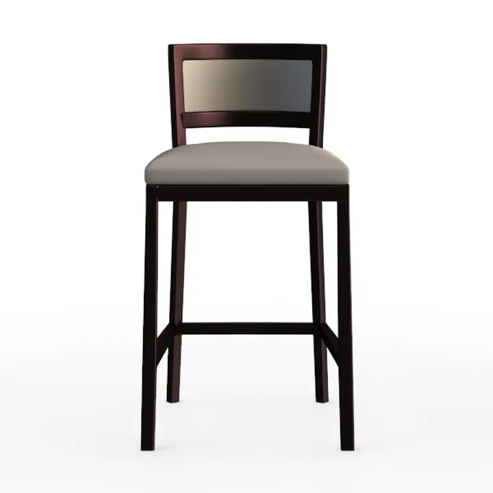 Modern Dark Wood Fabric Upholstered Bar Stool 3D Model