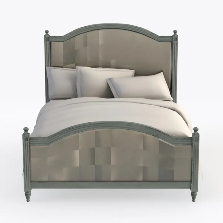 Vintage Sage Green Upholstered King Bed 3D Model