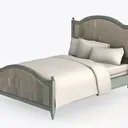 Vintage Sage Green Upholstered King Bed 3D Model Left 45 Degree View