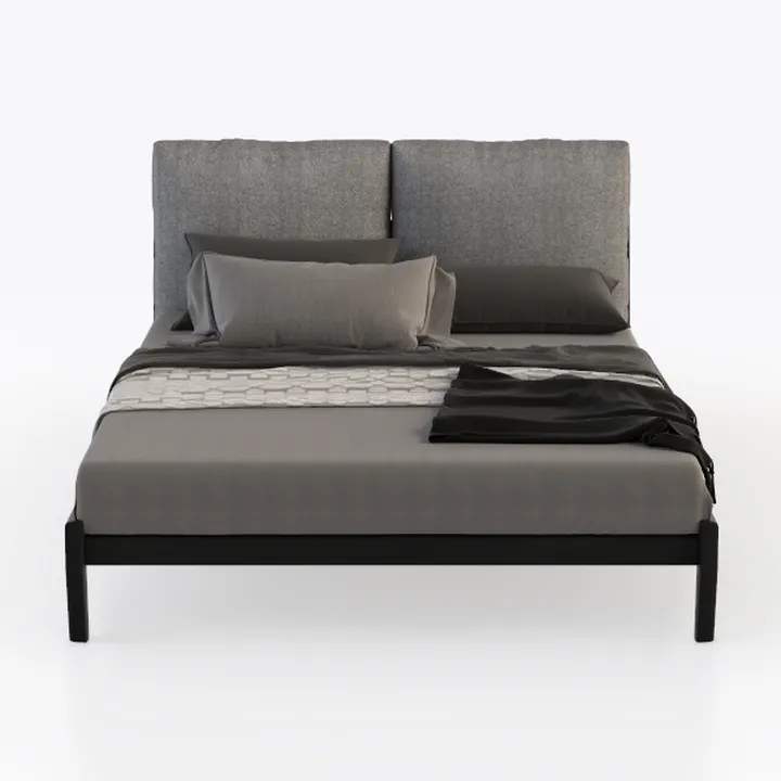 Minimalist Gray Fabric Upholstered Platform Bed 3D Model