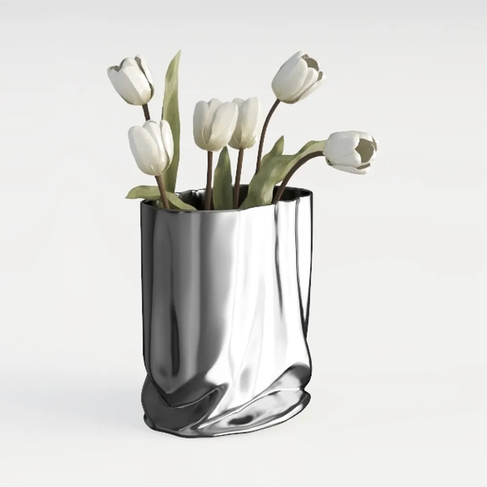 Luxury Electroplated Silver Ceramic Vase Flower Arrangement Irregular Porcelain Hydroponic Vase Ornament Interior Art Decoration