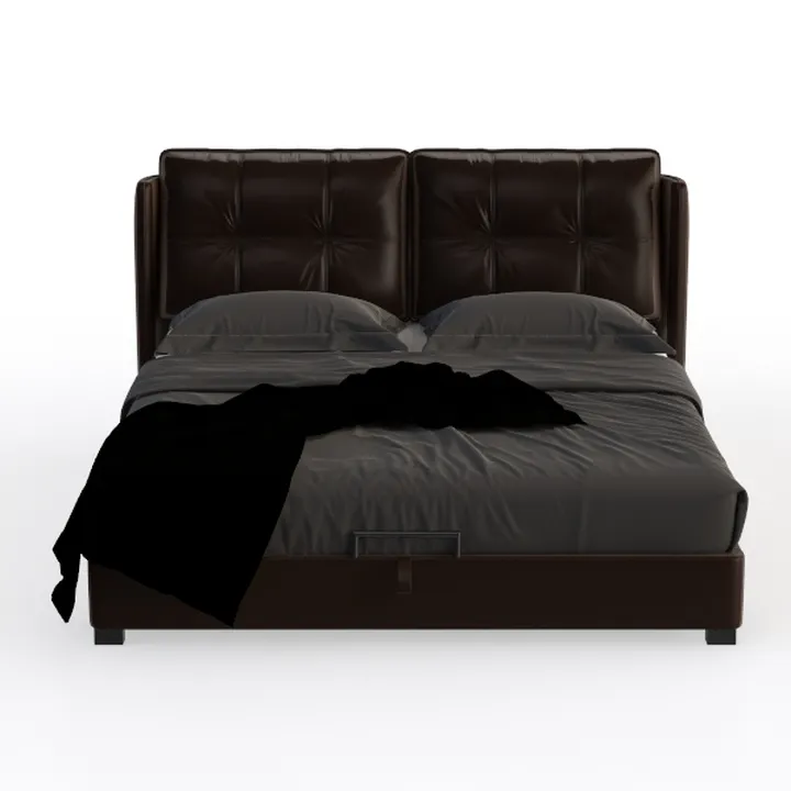 Modern Dark Brown Leather Tufted Upholstered King Bed 3D Model
