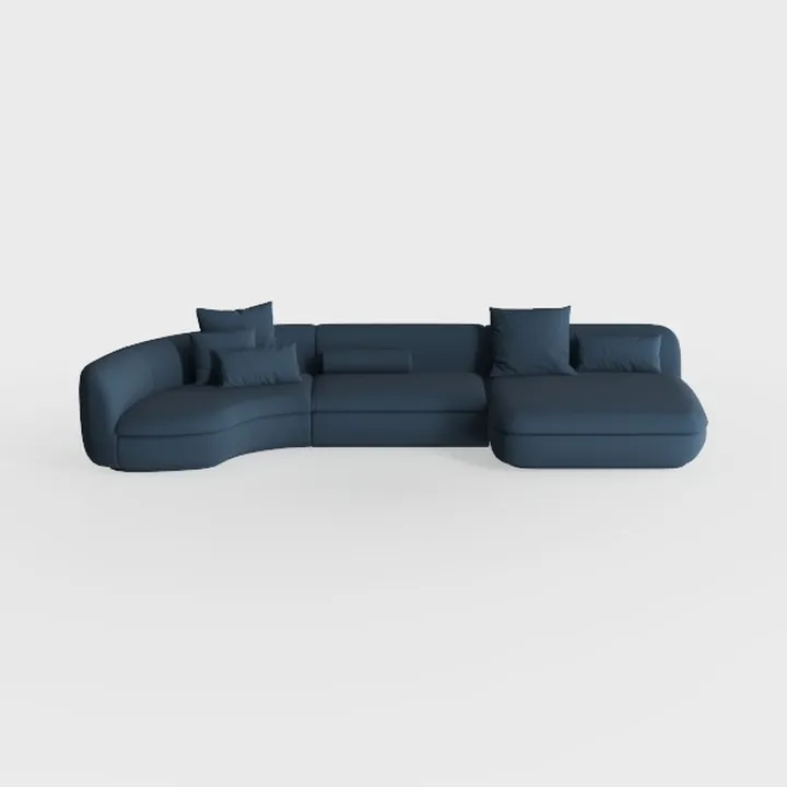 Minimalist Navy Fabric Curved Sectional Sofa 3D Model