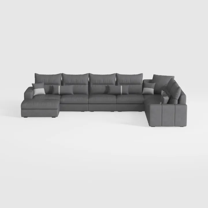 Minimalist Dark Gray Fabric L Shaped Sectional Sofa 3D Model