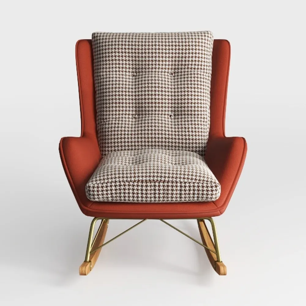 35.5 in. Wood Outdoor Rocking Chair Soft Houndstoo