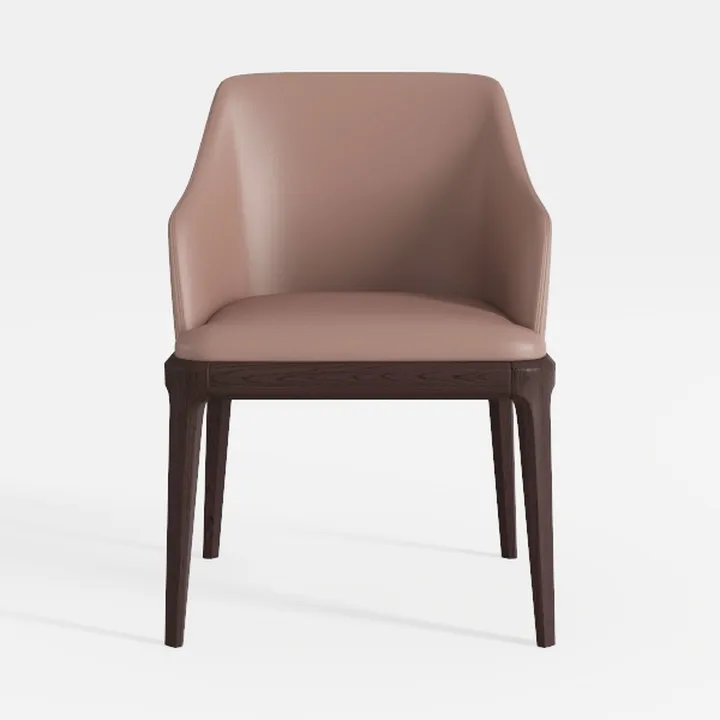 Modern Leather Upholstered Solid Wood Armchair 3D Model