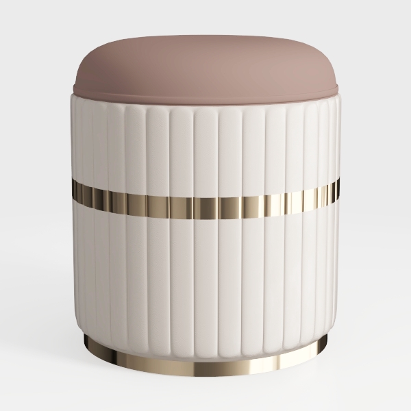 Vija Modern Glam White Velvet Round Accent Ottoman