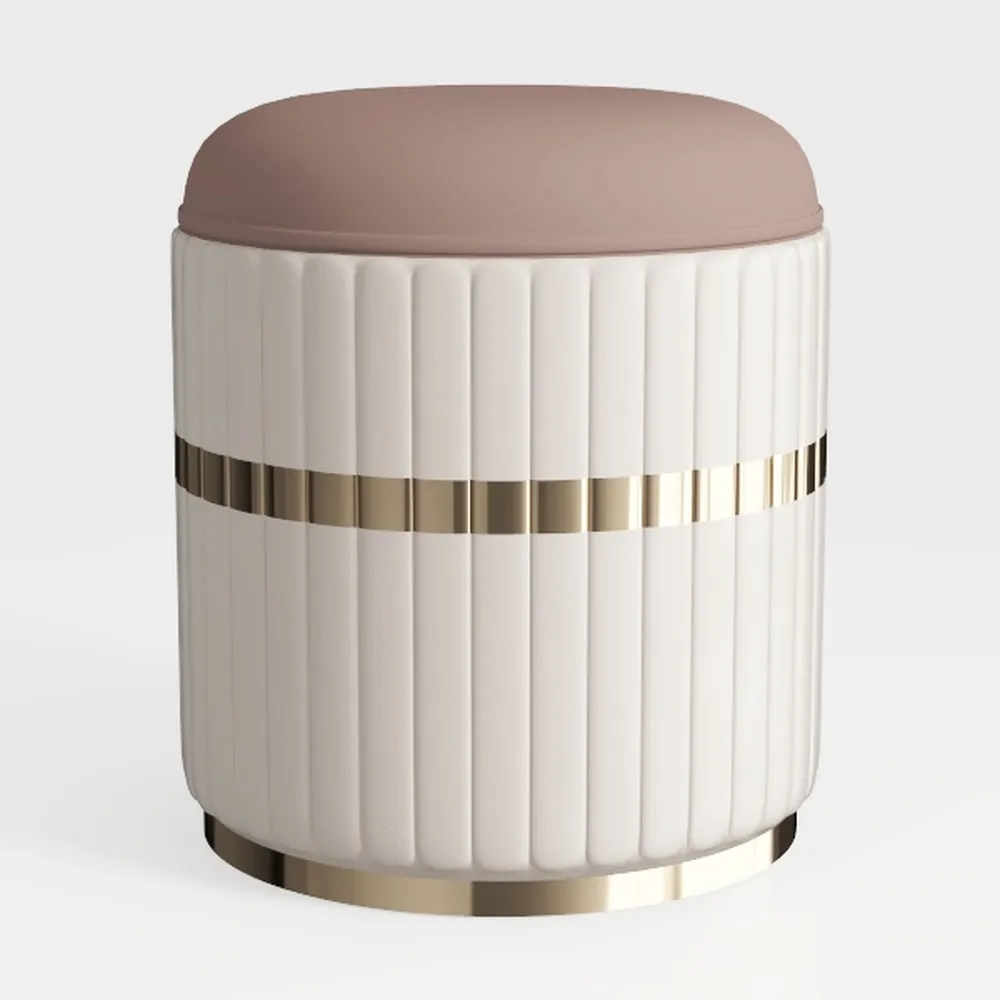 Vija Modern Glam White Velvet Round Accent Ottoman