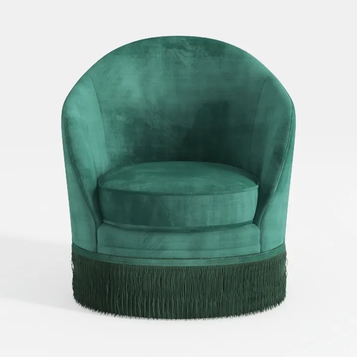 Teal Velvet Fringed Modern Barrel Chair 3D Model