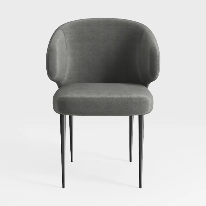 Modern Gray Fabric Upholstered Metal Leg Dining Armchair 3D Model