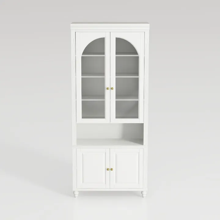 Minimalist White Solid Wood Glass Display Cabinet 3D Model