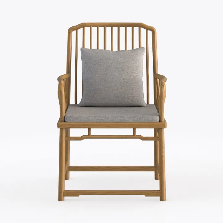 Minimalist Solid Wood Linen Upholstered Armchair 3D Model