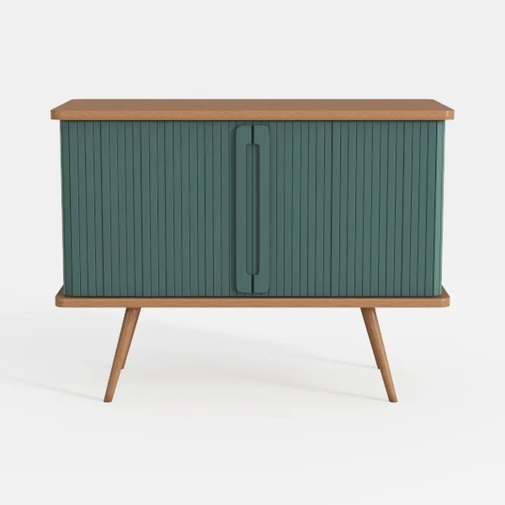 Mid-Century Solid Wood Fluted Sideboard Storage Cabinet 3D Model