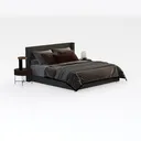 Minimalist Dark Fabric Upholstered King Bed With Matching Nightstands 3D Model Right 45 Degree View
