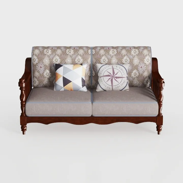 Vintage Solid Wood Floral Fabric Loveseat Sofa 3D Model