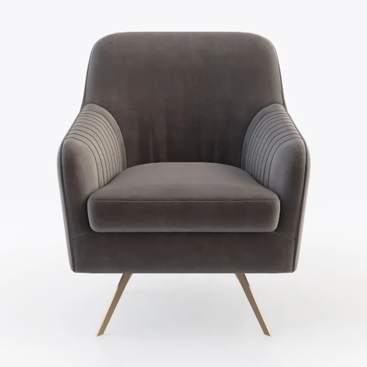 Modern Velvet Upholstered Tufted Armchair with Metal Legs 3D Model