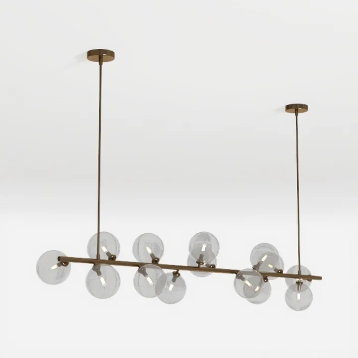 Modern Brass Glass Linear Chandelier 3D Model