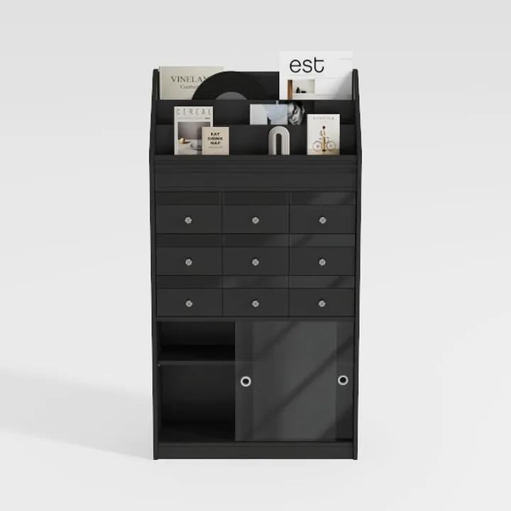 Minimalist Black Solid Wood Multi drawer Storage Cabinet 3D Model