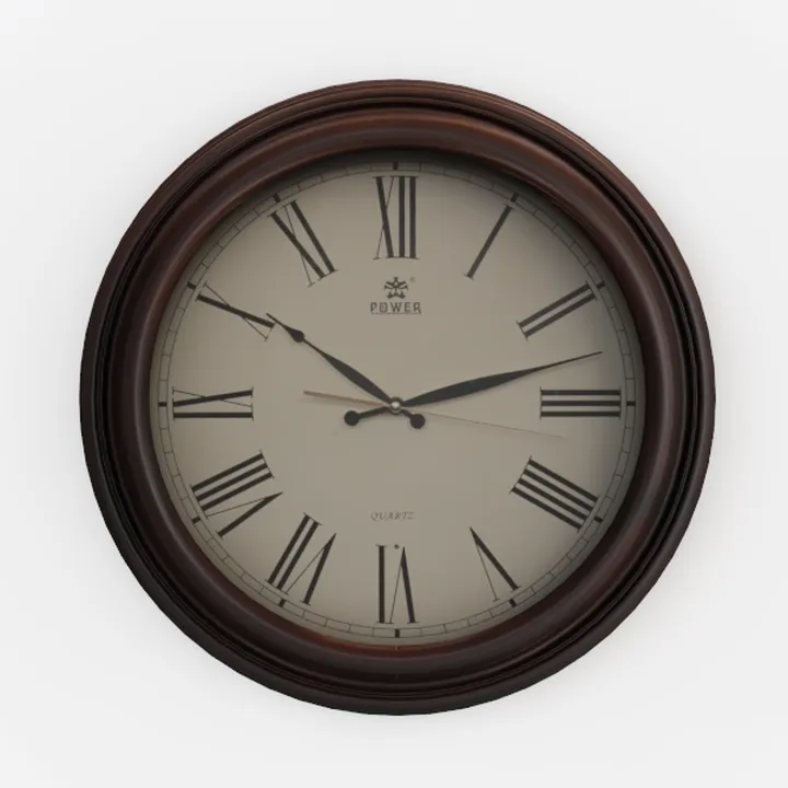 Vintage Dark Wood Round Wall Clock 3D Model