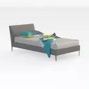 Modern Leather Upholstered Twin Bed with Decorative Bedding 3D Model Right 45 Degree View