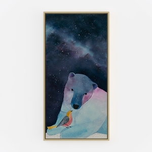 Watercolor Polar Bear Starry Night Wall Art Decor 3D Model