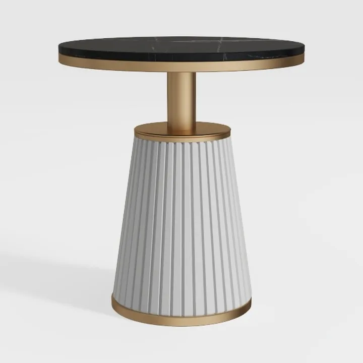 Modern Marble Top Gold Trim Fluted Base Round Side Table 3D Model